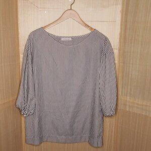 Misslook Womens Blue White Striped Silky Pull Sleeve Blouse XL